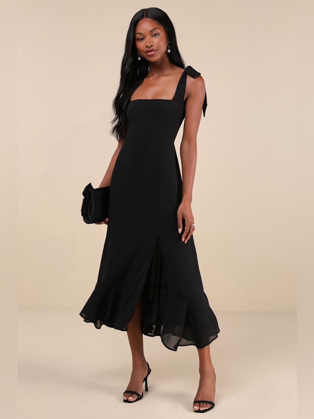 Lulus Summer Invite Black Tie-Strap Tiered Midi Dress New with Tags XL
